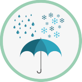 Logo for vejrbestandig. Paraply med sne og regn 